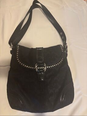 Coach Black Shoulder Bag with Silver-Tone Stud Trim